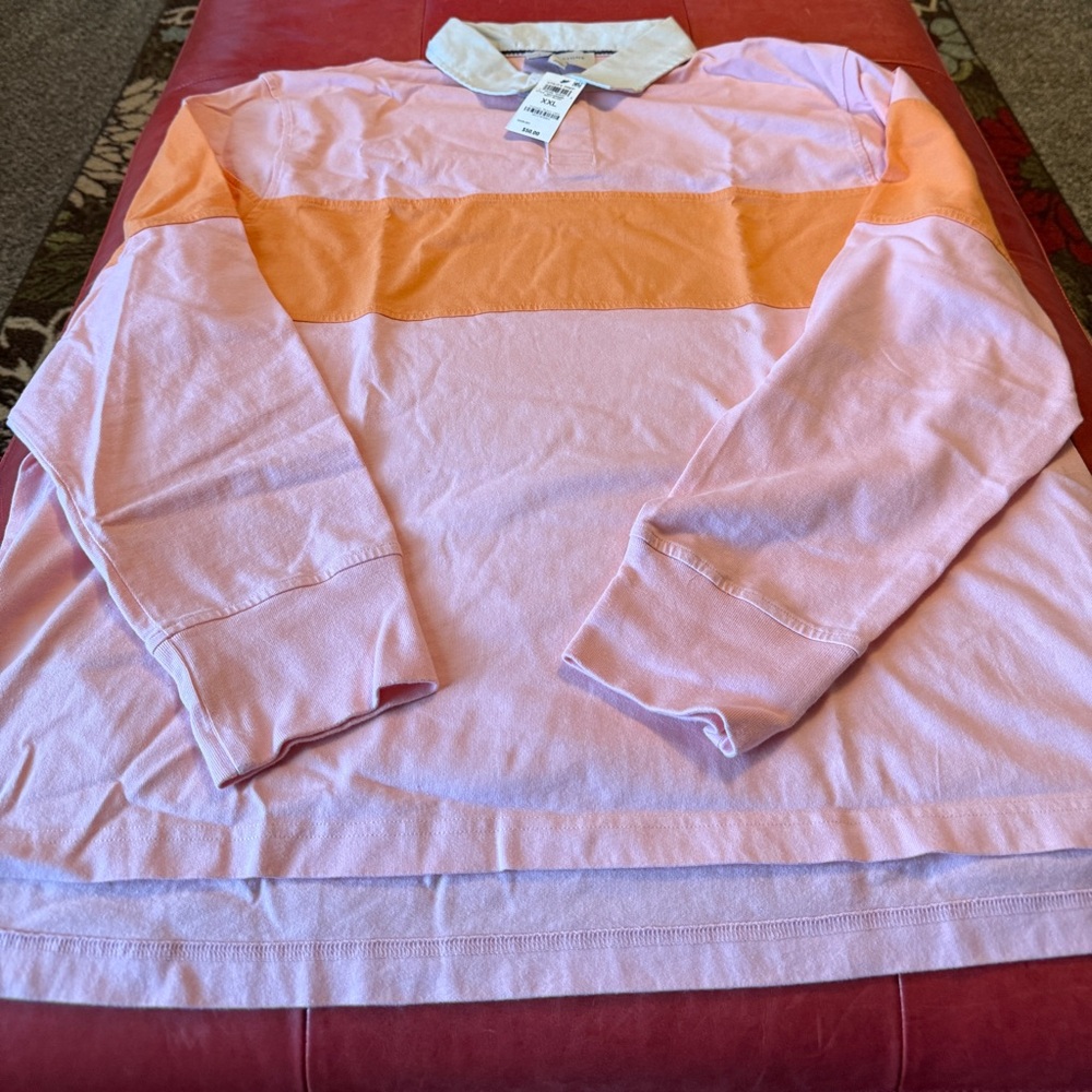 Sun and Stone Pink and Orange Long Sleeve Polo Rugby Shirt size XXL